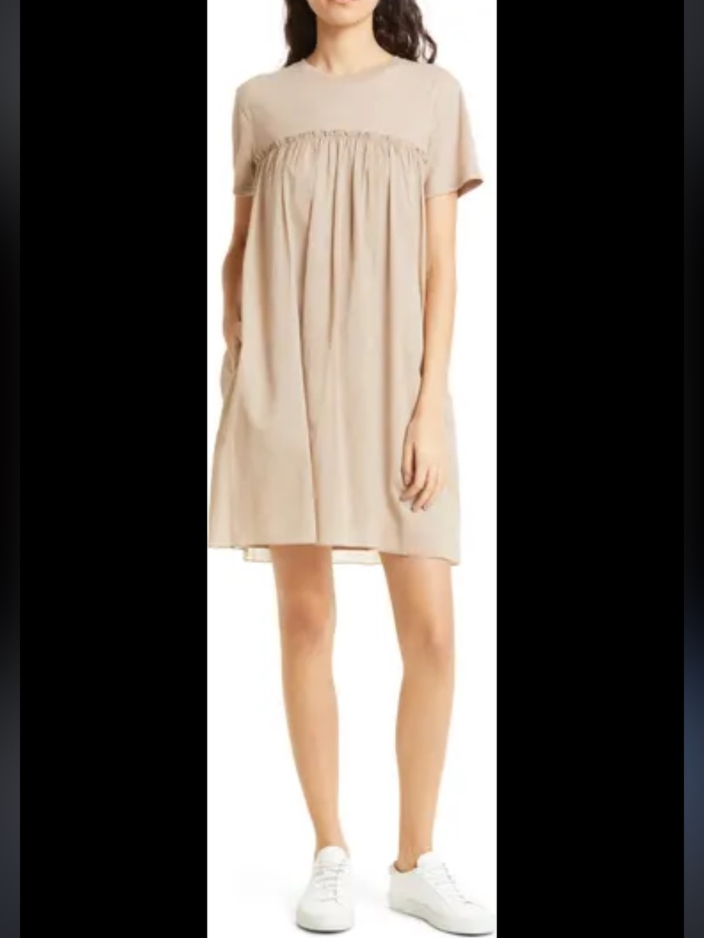 ATM Nordstrom Babydoll Short Sleeve Dress Large neutral pockets cotton - Picture 2 of 7